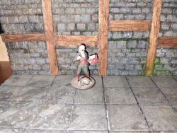 FDM printed wall and floor tiles with wood accents, hand painted with a leaky, moldy dungeon vibe — plus a miniature that represents me as the DM.